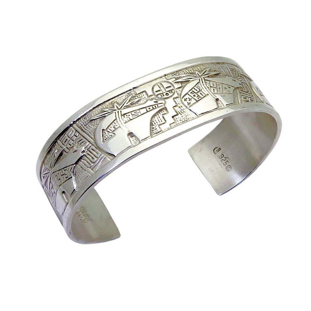 Vintage Sterling Silver RMT Kachina Medicine Bear Storyteller Cuff Bracelet